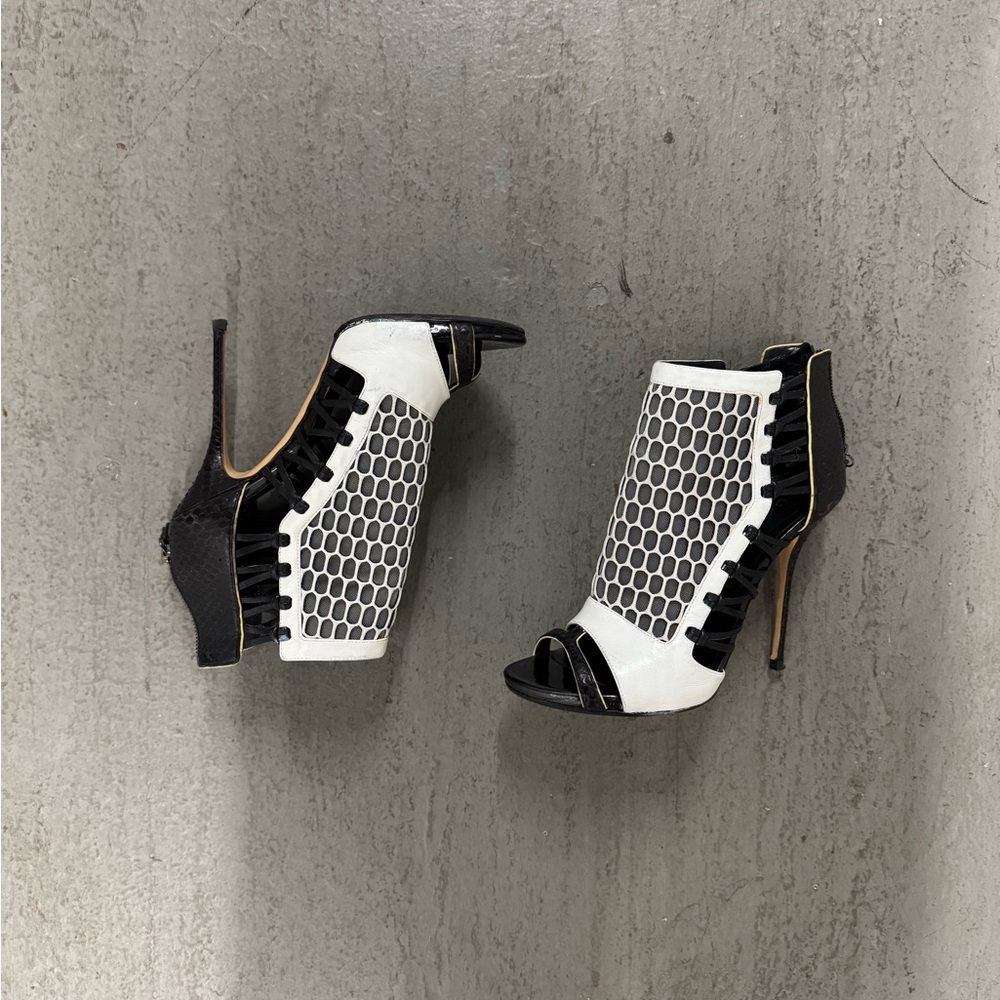 Casadei Black and White Mesh Heels